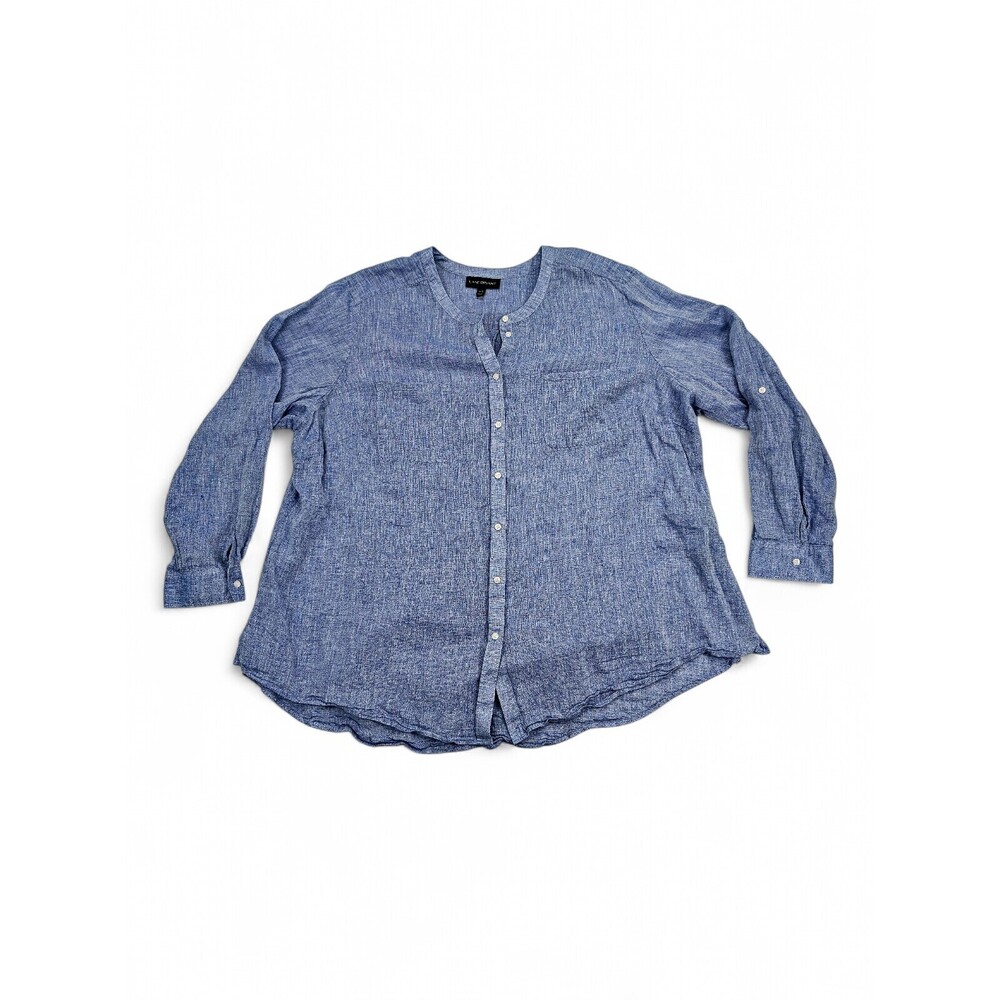 Lane‎ Bryant Plus Size 26 Light Blue Cotton-Linen Button Down Shirt